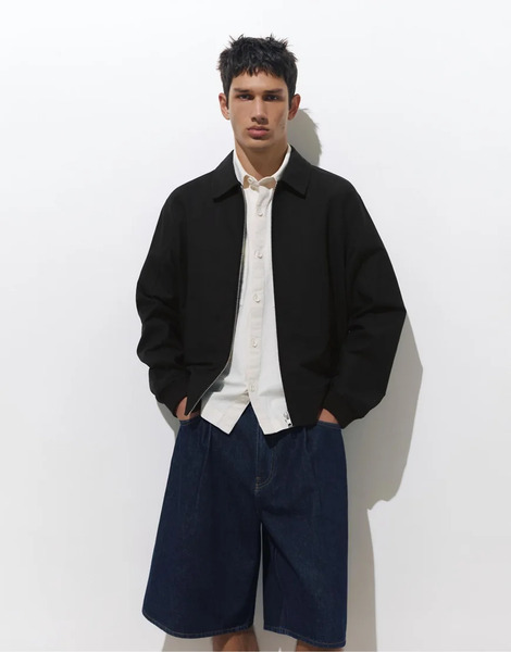 Pull & Bear Ribbed Jacket In Black 