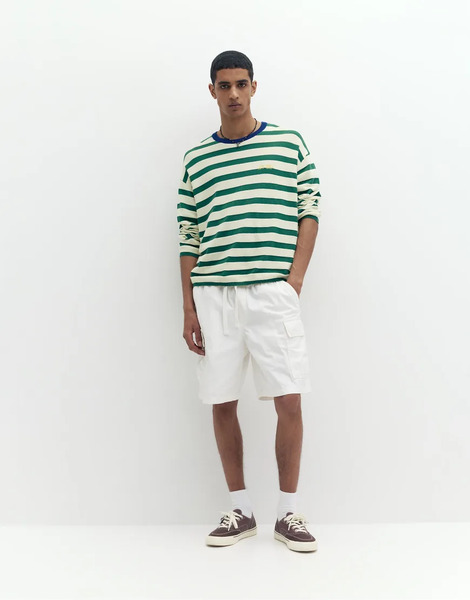  Pull & Bear Ripstop Cargo Bermuda Shorts In Off White 
