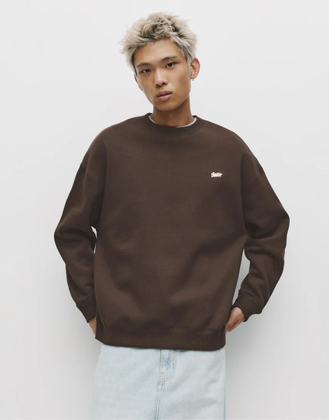  Pull & Bear Round Neck Stwd Sweatshirt In Brown 