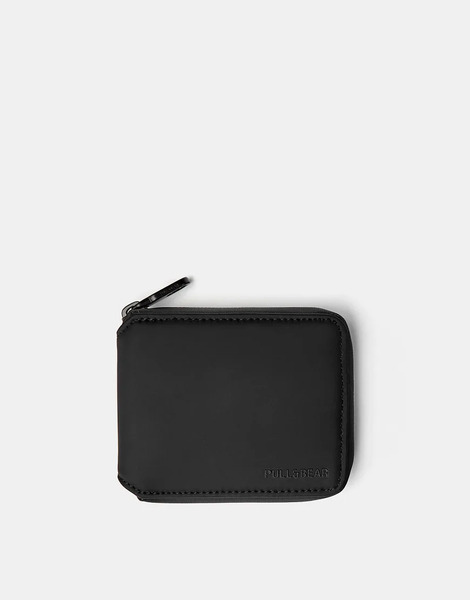  Pull & Bear Rubberised Wallet In Black 