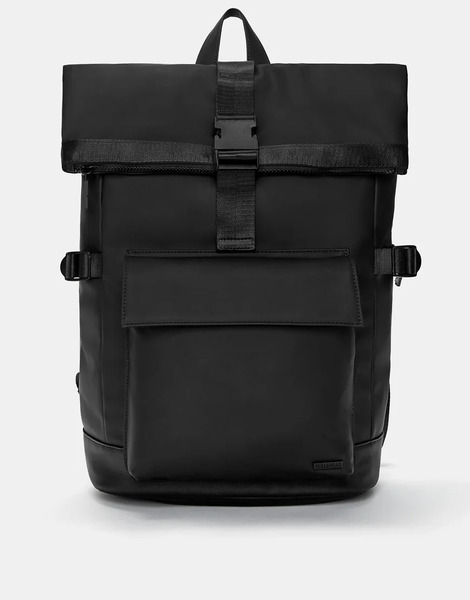  Pull & Bear Rubberized Backpack In Black 