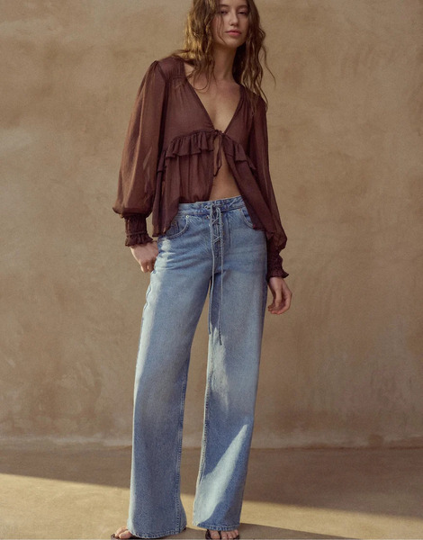  Pull & Bear Ruffled Blouse In Brown 