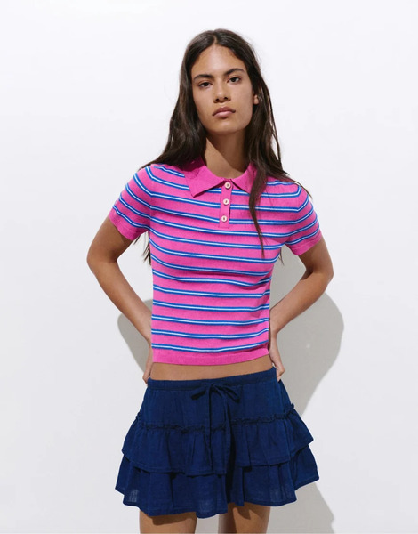  Pull & Bear Ruffled Denim Skort In Dark Blue 