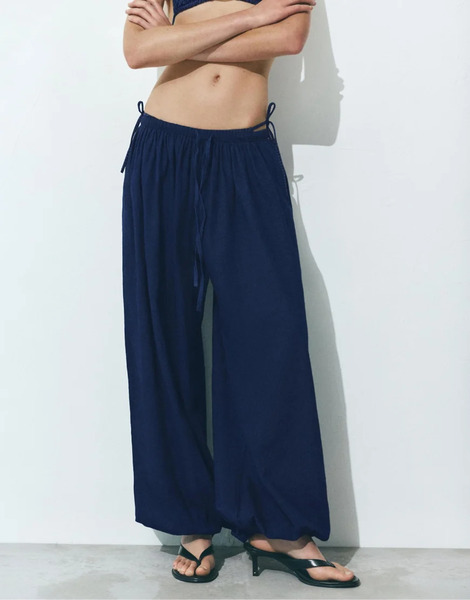  Pull & Bear Sarouel Trousers In Dark Blue 