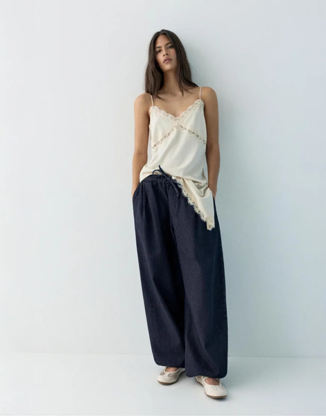  Pull & Bear Sarouel Trousers Jeans In Navy 