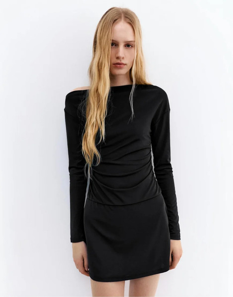  Pull & Bear Short Asymmetric Dress In Black 