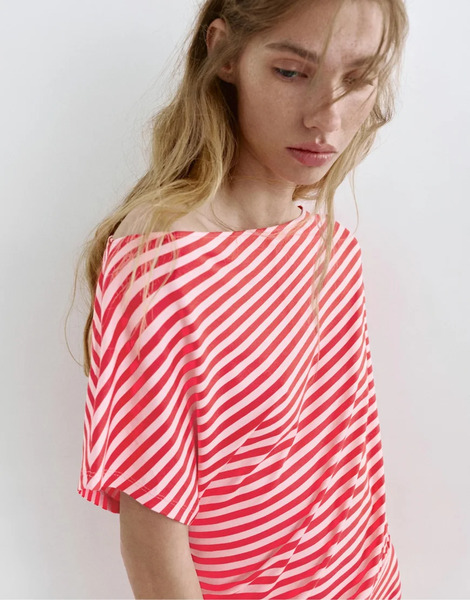  Pull & Bear Short Asymmetric Dress In Striped Multi 