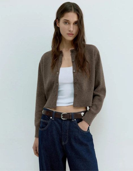  Pull & Bear Short Buttoned Cardigan In Brown 