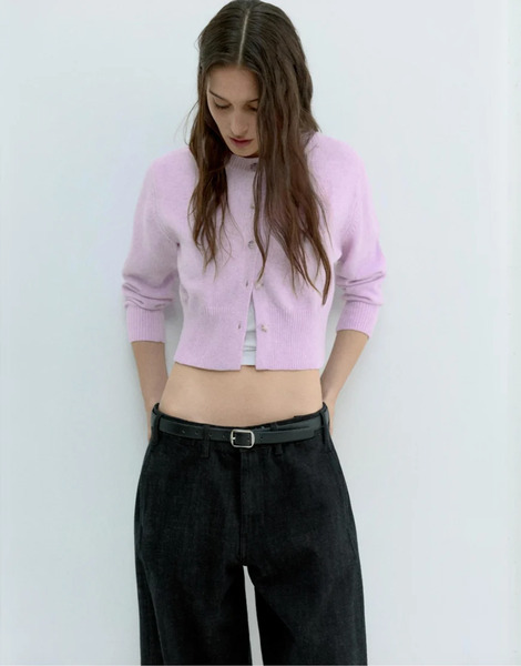  Pull & Bear Short Buttoned Cardigan In Lilac Purple 