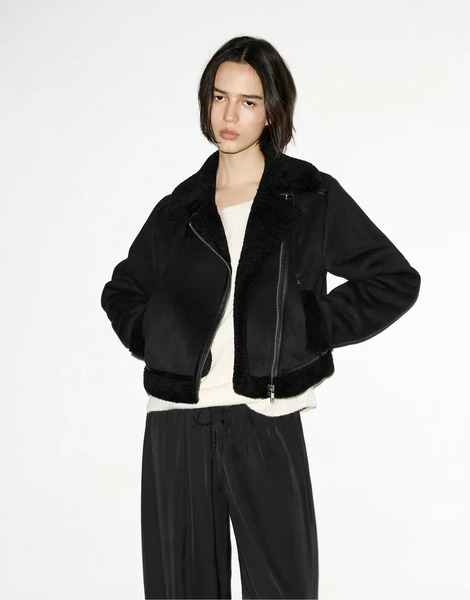  Pull & Bear Short Double Faced Jacket In Black 