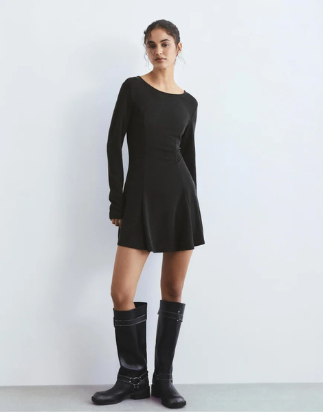  Pull & Bear Short Dress With Fluid Hem In Grey 