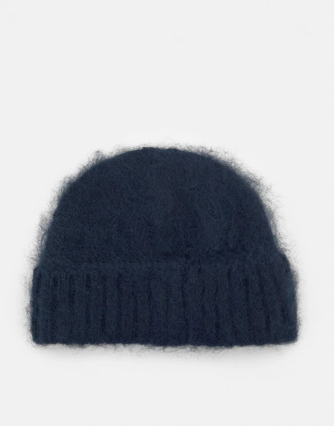  Pull & Bear Short Knitted Beanie In Dark Blue 