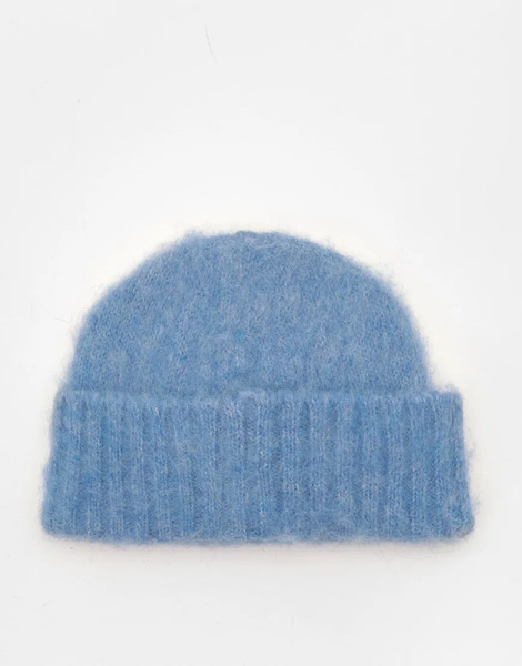  Pull & Bear Short Knitted Beanie In Pale Blue 