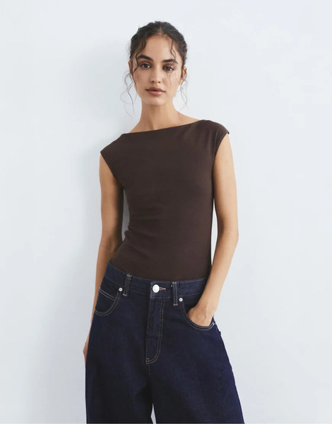  Pull & Bear Short Sleeve Bodysuit In Brown 
