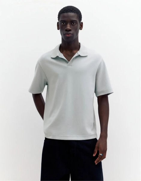 Pull & Bear Short Sleeve Interlock Polo Shirt In Greenish Blue 