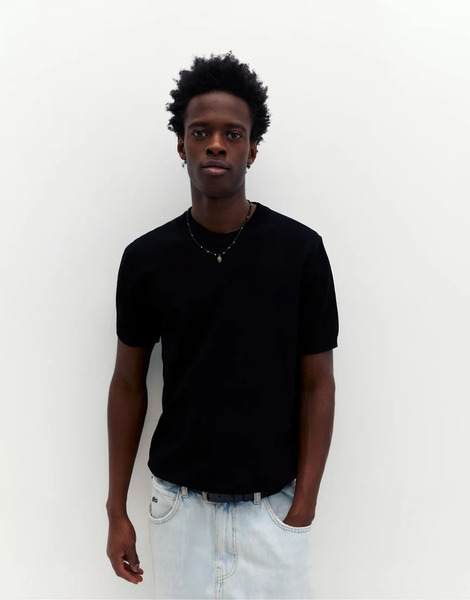  Pull & Bear Short Sleeve Jumper In Black 