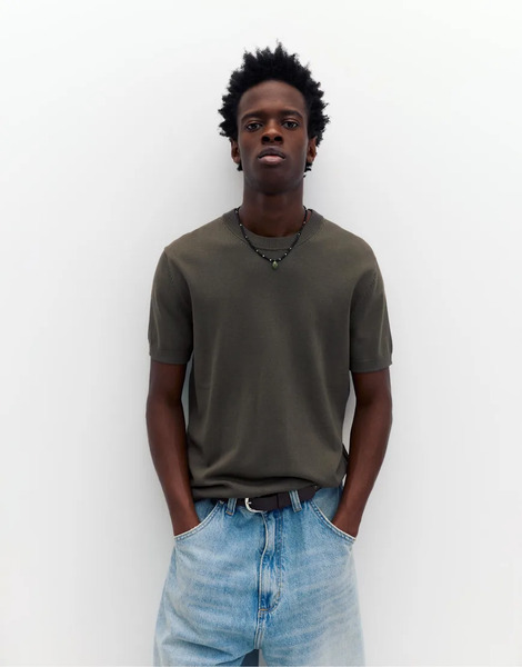  Pull & Bear Short Sleeve Jumper In Mole Brown 