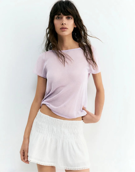  Pull & Bear Short Sleeve Jumper With Open Back In Lilac Purple 