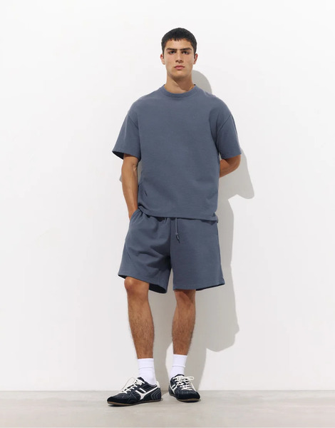  Pull & Bear Short Sleeve Logo Sweatshirt In Grey Blue 
