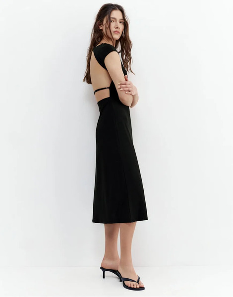  Pull & Bear Short Sleeve Midi Dress In Black 