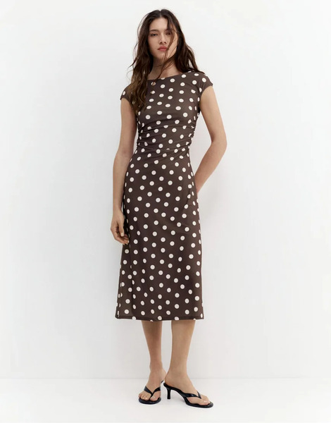  Pull & Bear Short Sleeve Midi Dress In Multicolor 