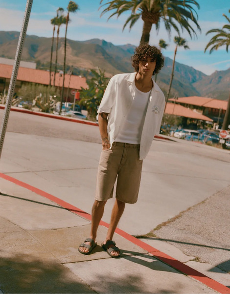  Pull & Bear Short Sleeve Palm Tree Shirt In Off White 