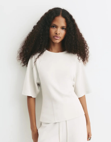  Pull & Bear Short Sleeve Sweatshirt In Beige Neutral 