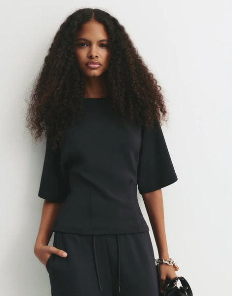  Pull & Bear Short Sleeve Sweatshirt In Black 
