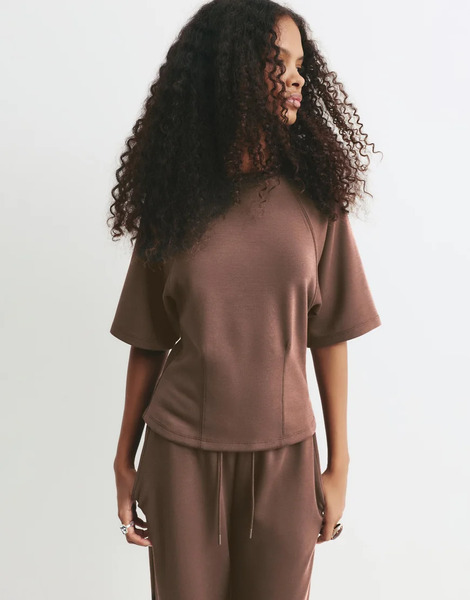  Pull & Bear Short Sleeve Sweatshirt In Brown 