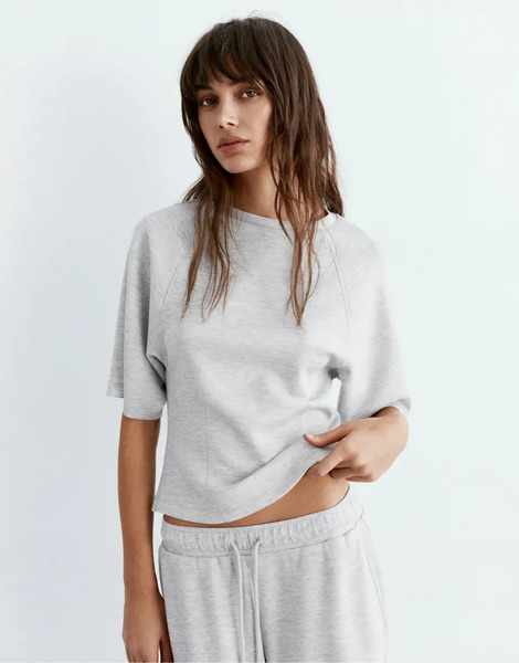  Pull & Bear Short Sleeve Sweatshirt In Grey Marl 
