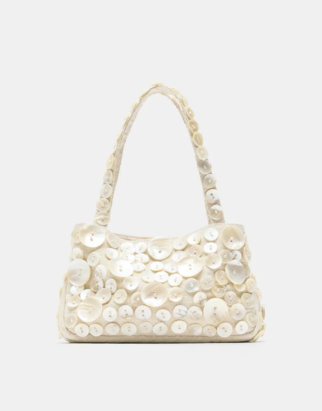  Pull & Bear Shoulder Bag With Buttons In Ecru White 