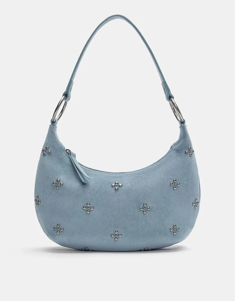  Pull & Bear Shoulder Bag With Floral Studs In Blue 