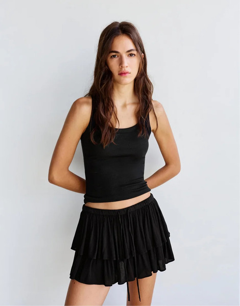  Pull & Bear Skort With Ruffles In Black 