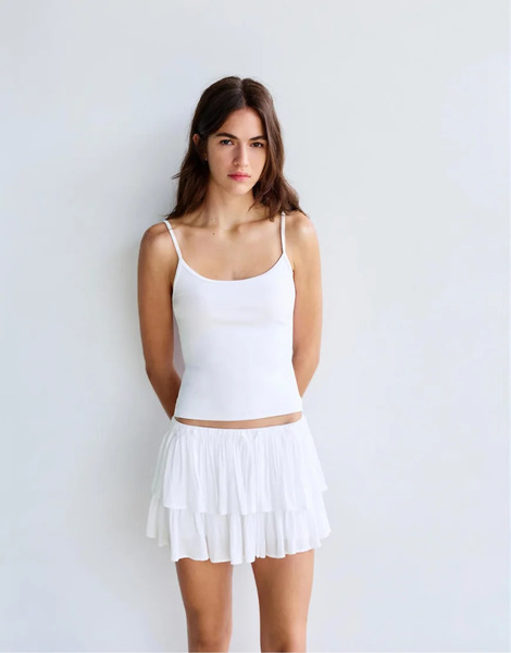  Pull & Bear Skort With Ruffles In White 