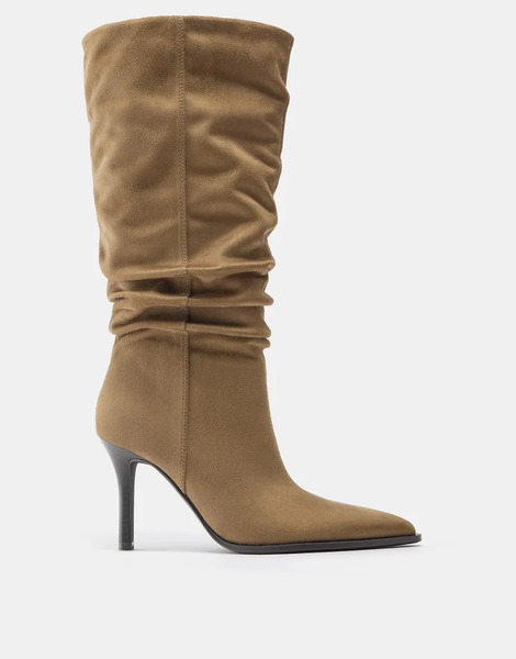  Pull & Bear Slouchy Heeled Boots In Sand Multi 