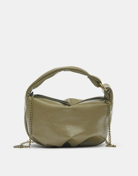  Pull & Bear Soft Chain Handle Mini Bag In Khaki Multi 