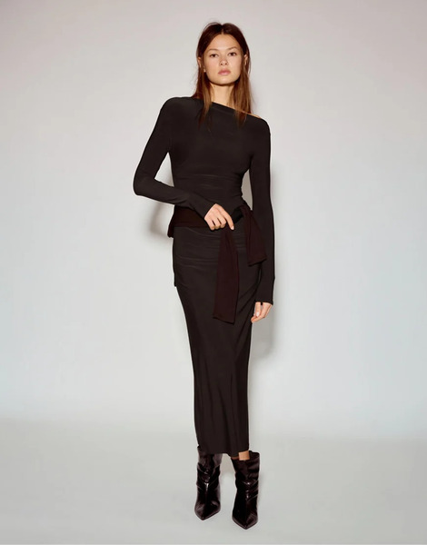  Pull & Bear Soft Draped Midi Dress In Brown 