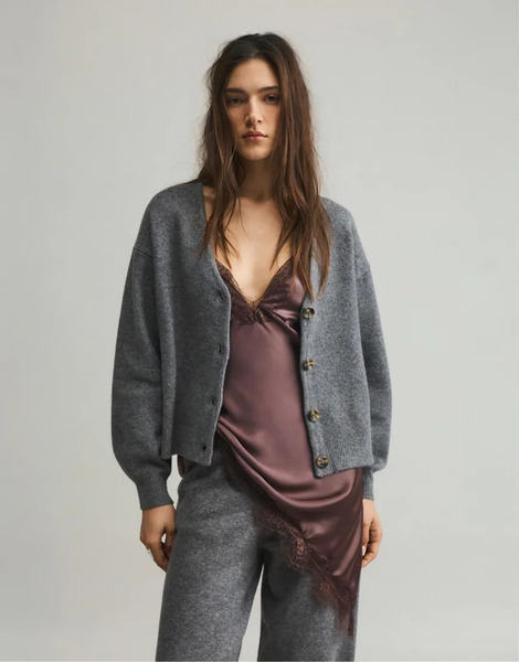  Pull & Bear Soft Knit Cardigan In Medium Grey 