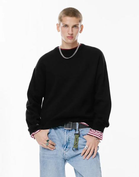  Pull & Bear Soft Knit Jumper In Black 