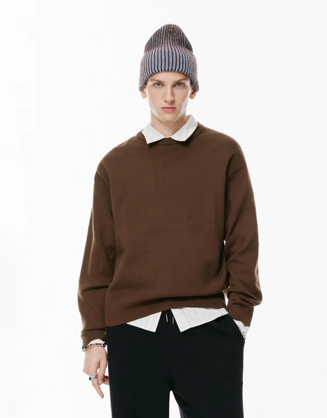  Pull & Bear Soft Knit Jumper In Chocolate Brown 