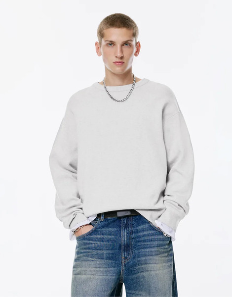  Pull & Bear Soft Knit Jumper In Grey Marl 