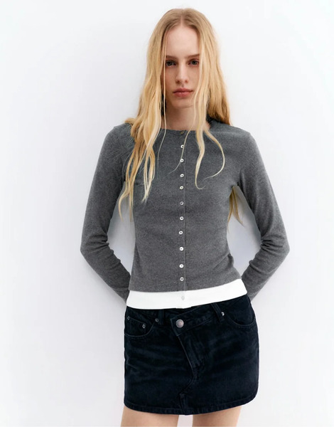  Pull & Bear Soft Touch Button Jacket In Grey Marl 