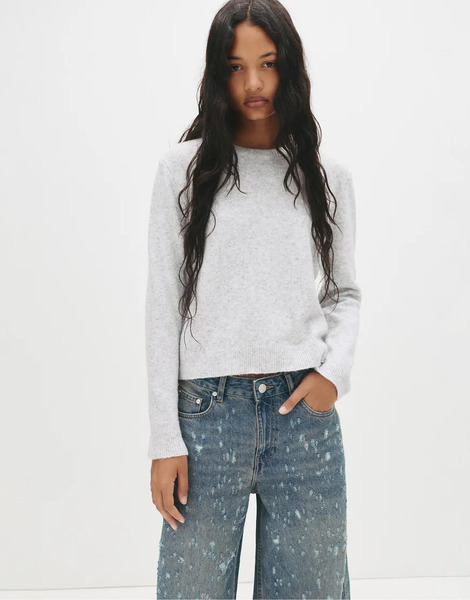  Pull & Bear Soft Touch Jumper In Grey Marl 