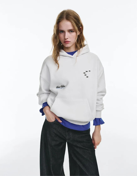  Pull & Bear Star And Slogan Hoodie In Stone Neutral 