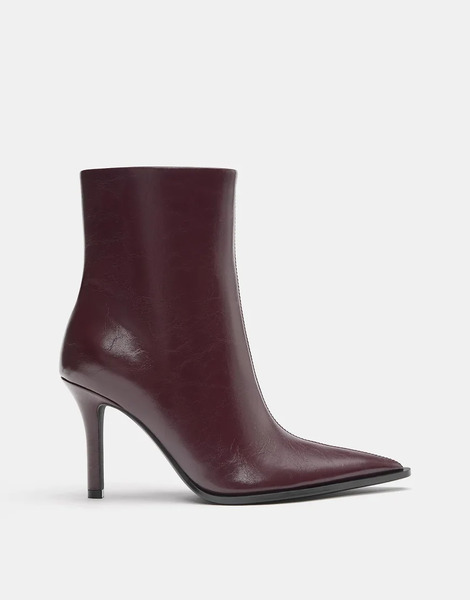  Pull & Bear Stiletto Heel Ankle Boots In Burgundy Red 
