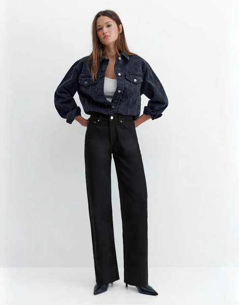  Pull & Bear Straight Wide Leg Jeans In Black Marl 