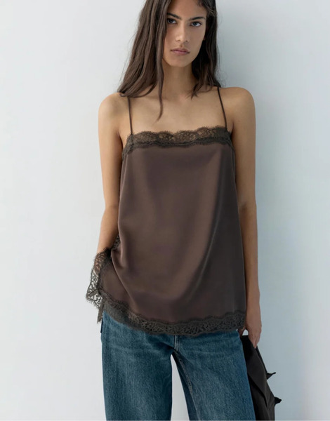  Pull & Bear Strappy Camisole Top In Brown 