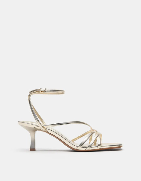  Pull & Bear Strappy Heeled Sandals In Gold Multi 