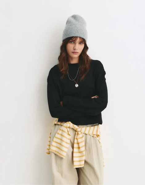  Pull & Bear Striped Boxy T Shirt In Black 