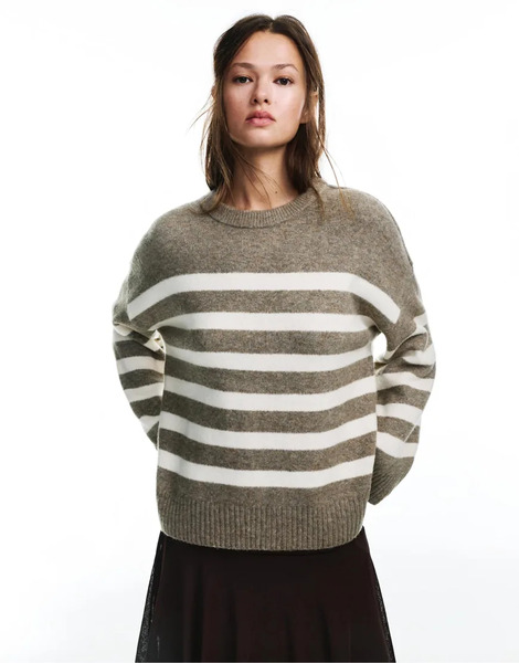  Pull & Bear Striped Jumper In Brown 